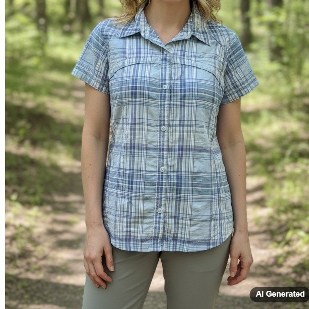 Columbia‎ Sportswear Women's Omni-Shade Sun Protection Plaid Button Up Shirt M